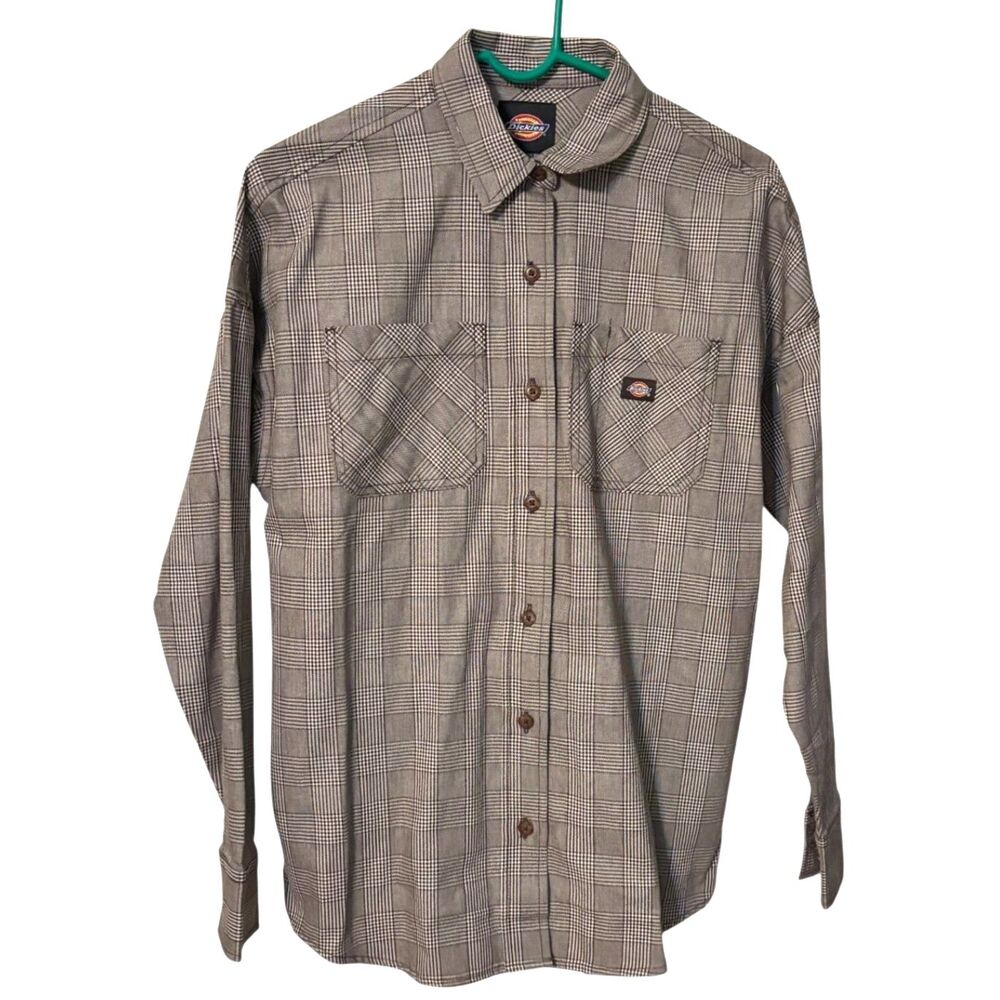 Dickies Brown Plaid Button Front Work Shirt Jacket XS